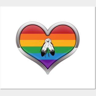 Large Two-Spirited Pride Flag Colored Heart with Chrome Frame Posters and Art